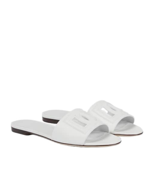 Dolce & Gabbana Dg Millennials Logo Leather Flat Slides In White