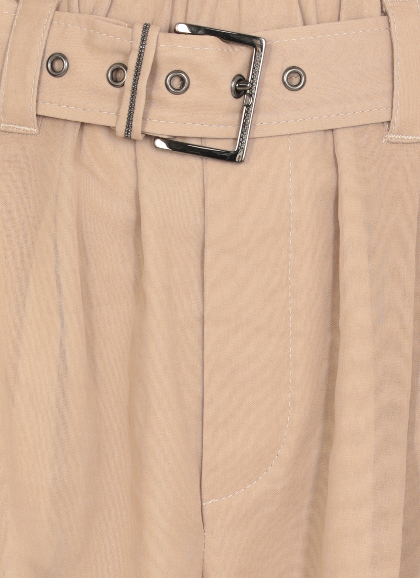 Brunello Cucinelli Trouser With Belt And Monili Detail In Nude