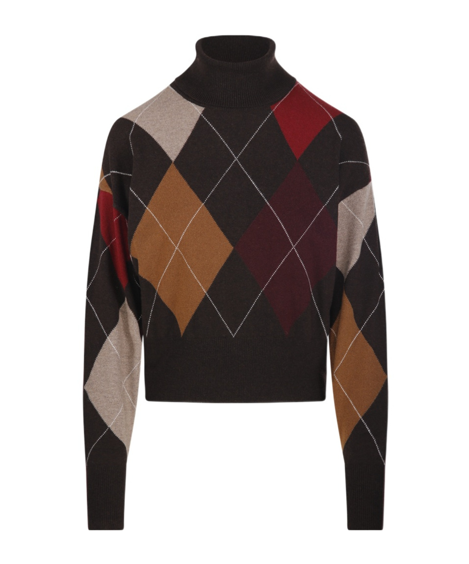 Nude Diamond-pattern Turtleneck Sweater In Brown