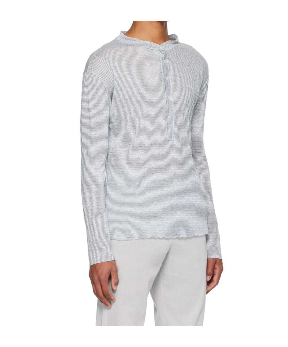 Edward Cuming Striped Henley In Blue