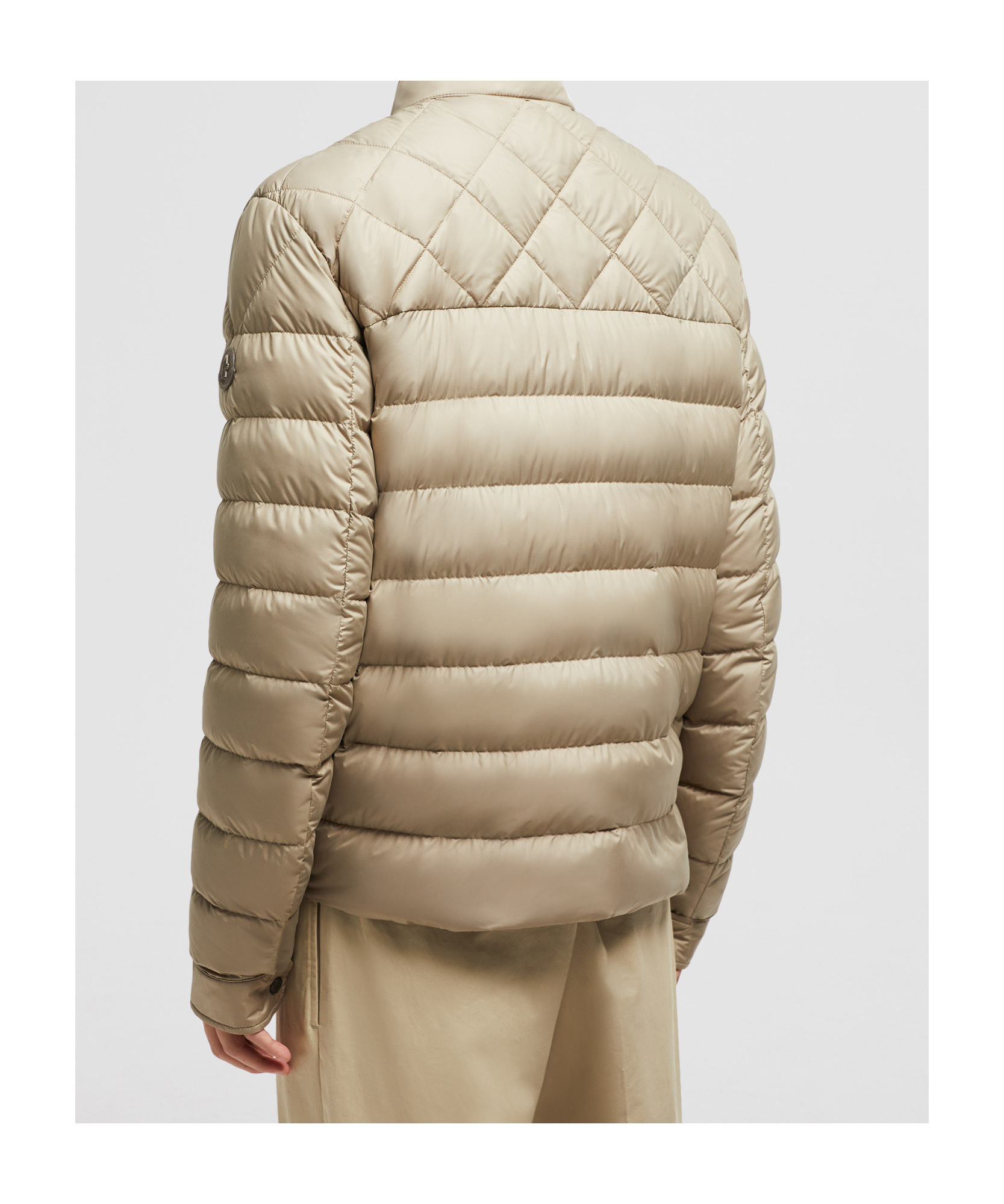 Moncler Tuile Leather-trimmed Down Biker Jacket In Nude