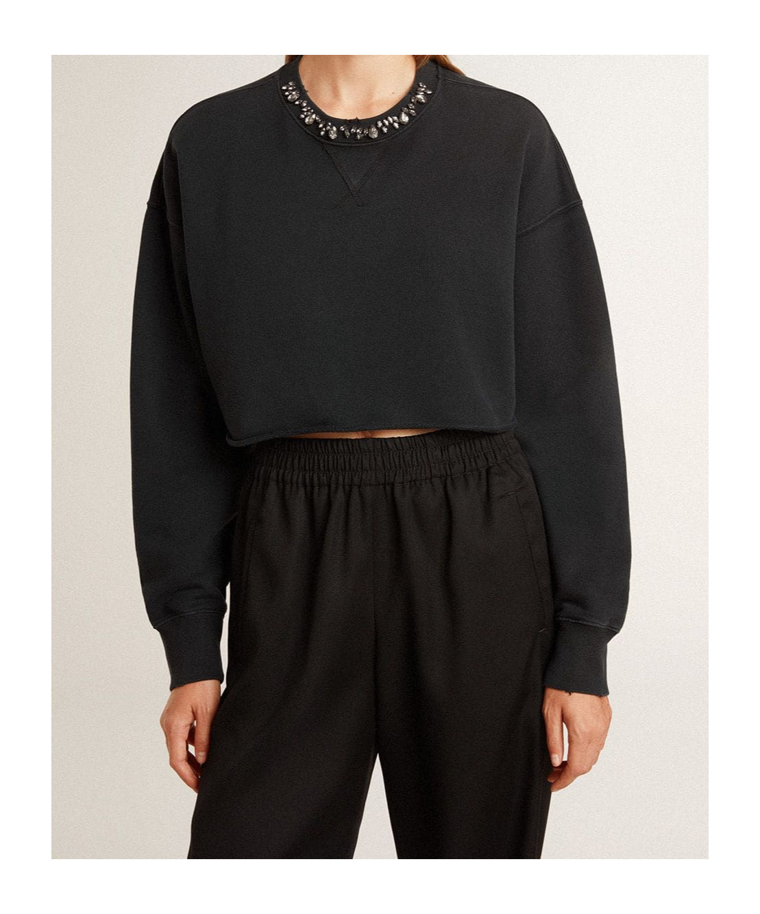 Golden Goose Golden Cropped Crewneck Sweatshirt In Black