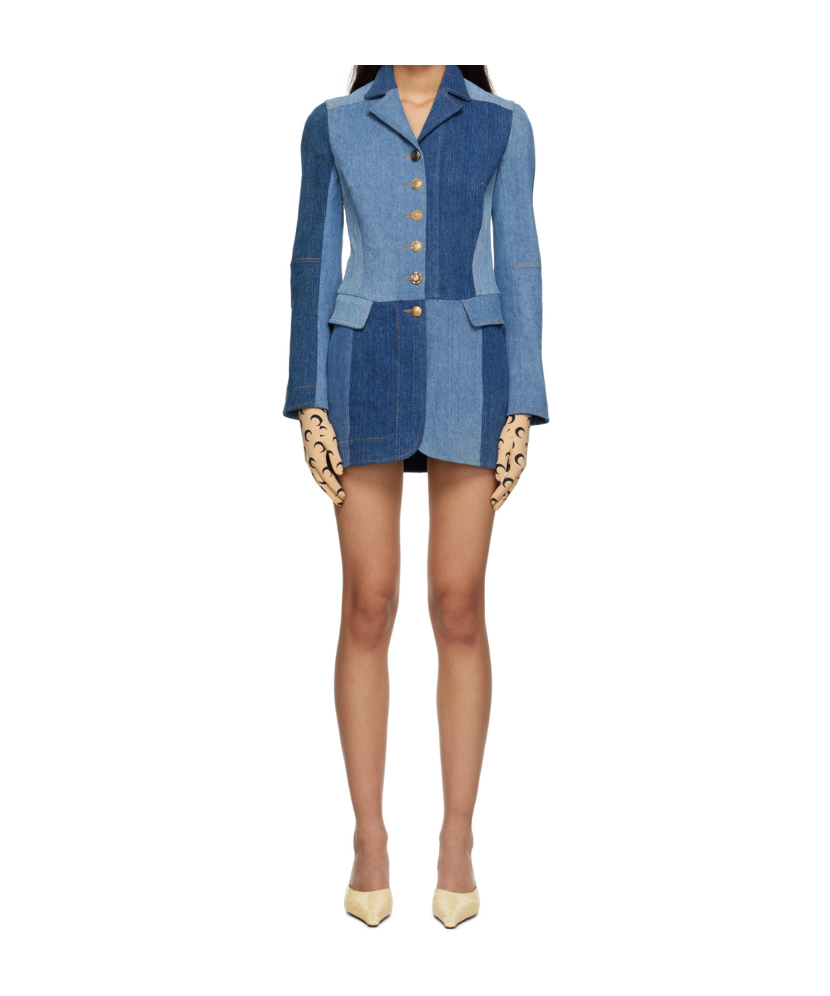 Marine Serre Flat Lapel Collar Dress In Blue