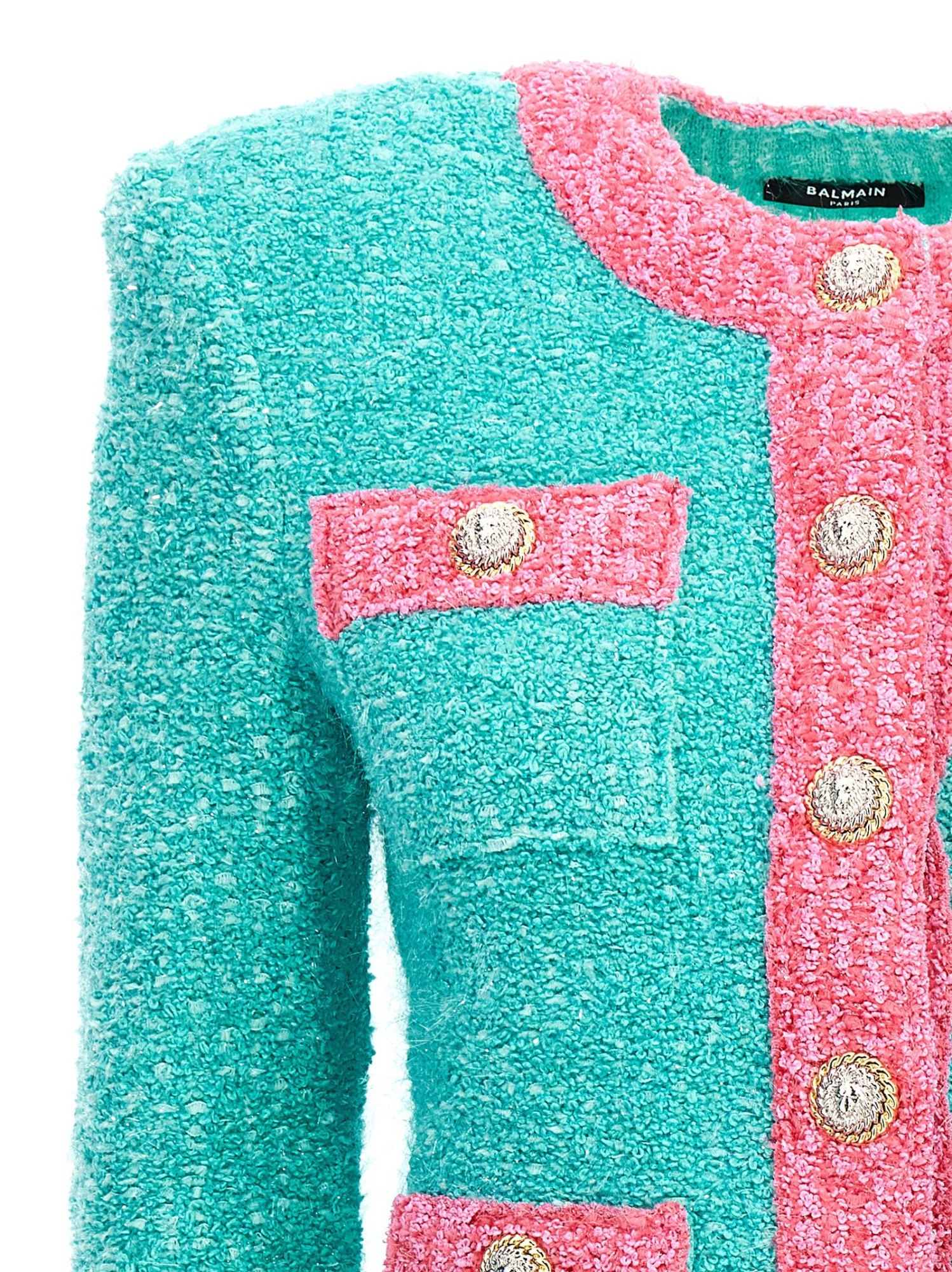Shop Balmain Knit Jacket In Green