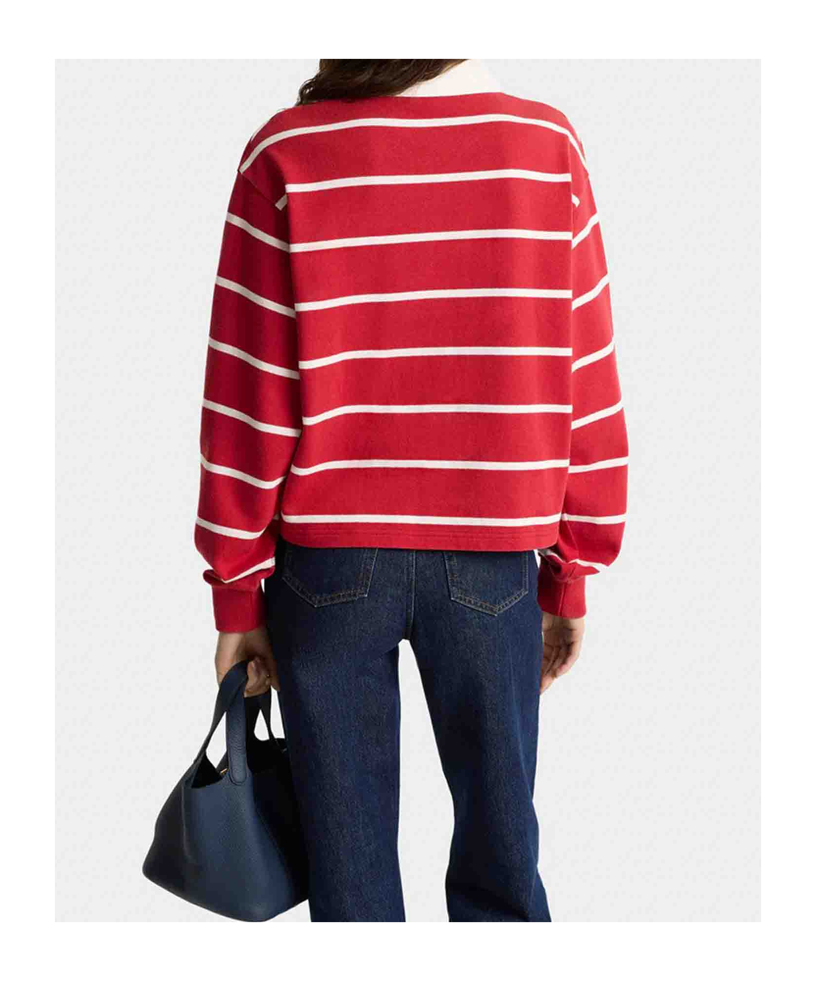 Sporty And Rich Womens Serif Rugby Striped Cotton-knit Polo Shirt Ruby White In Red