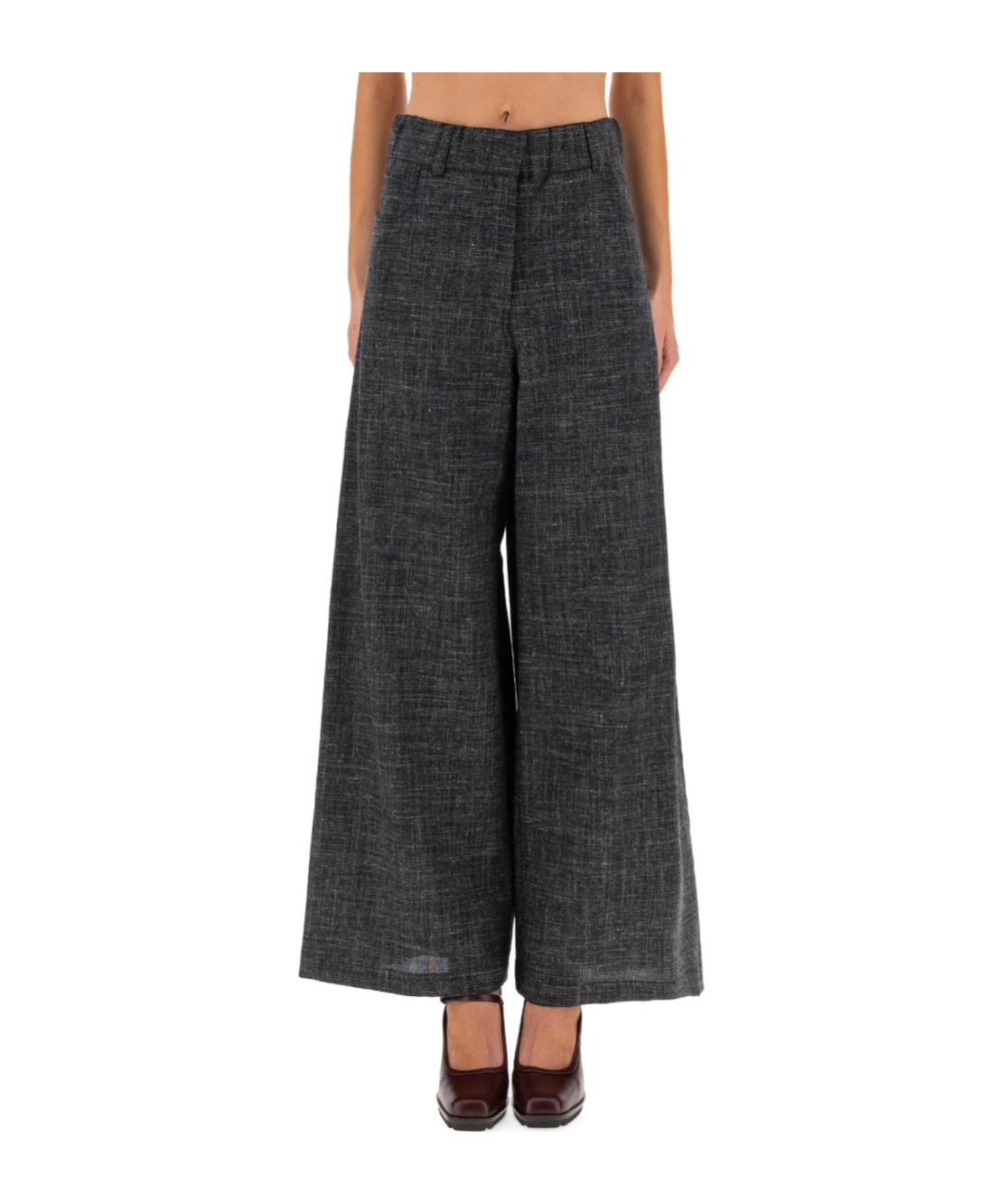 Alysi Tailored Wide-leg Pants With Textured Check Pattern In Black