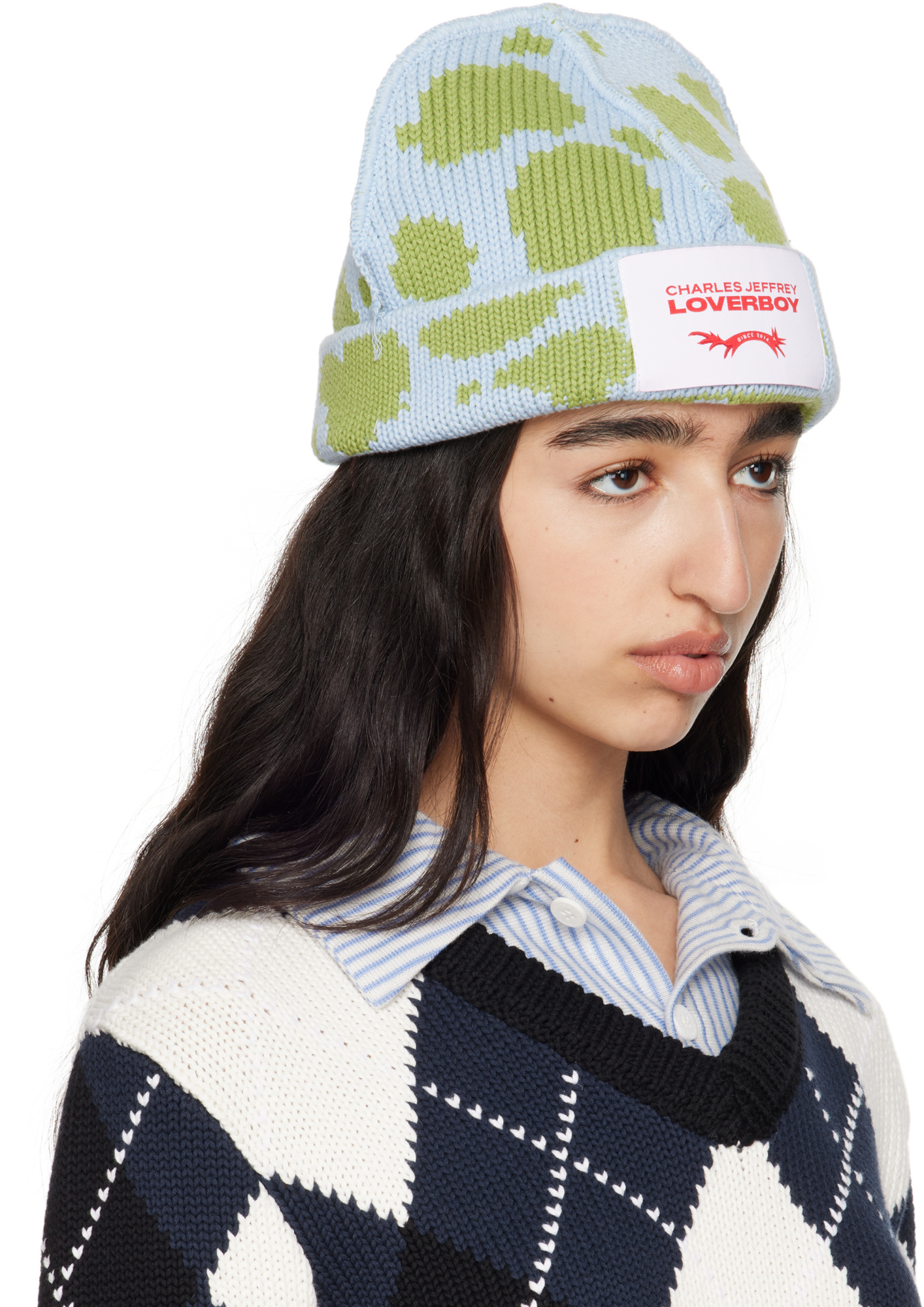 Charles Jeffrrey Loverboy Loverboy Beanie In Blue/green Dots