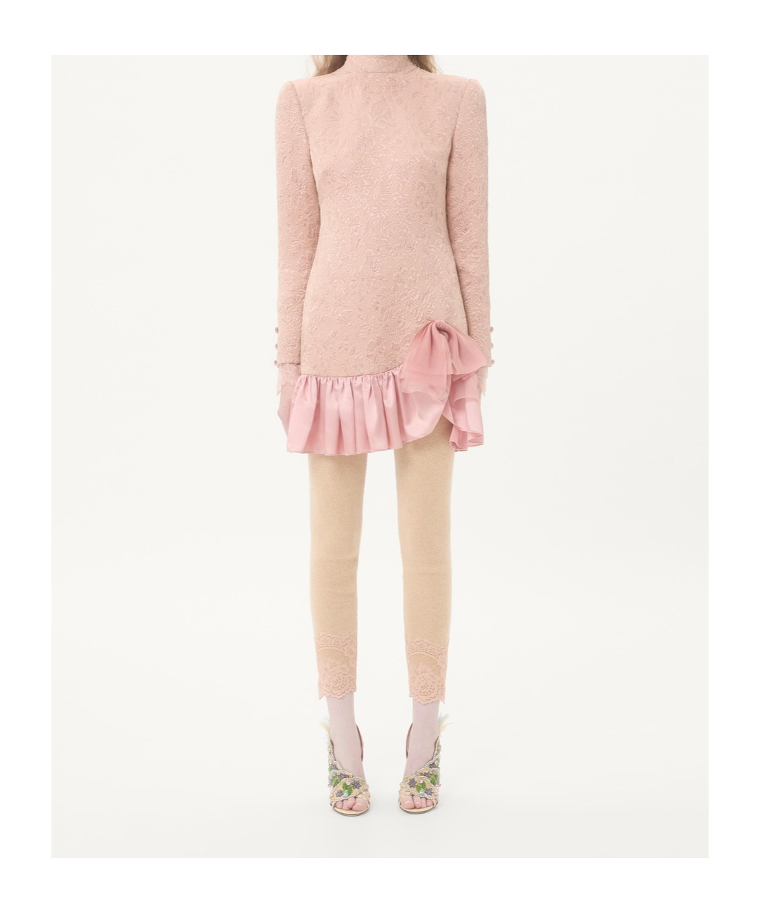 Valentino Floral-jacquard Ruffled Dress In Pink