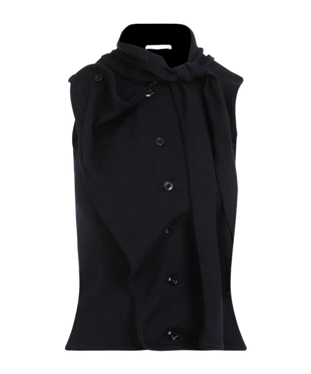 Lemaire Sleeveless Wool Knitted Cardigan In Black
