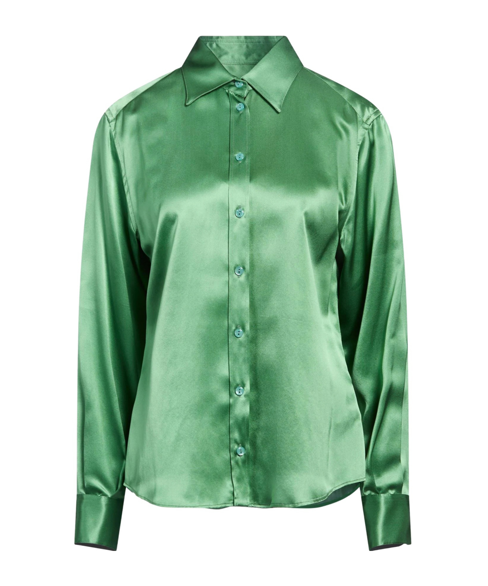 Dolce & Gabbana Solid-color Satin Long-sleeve Shirt In Green