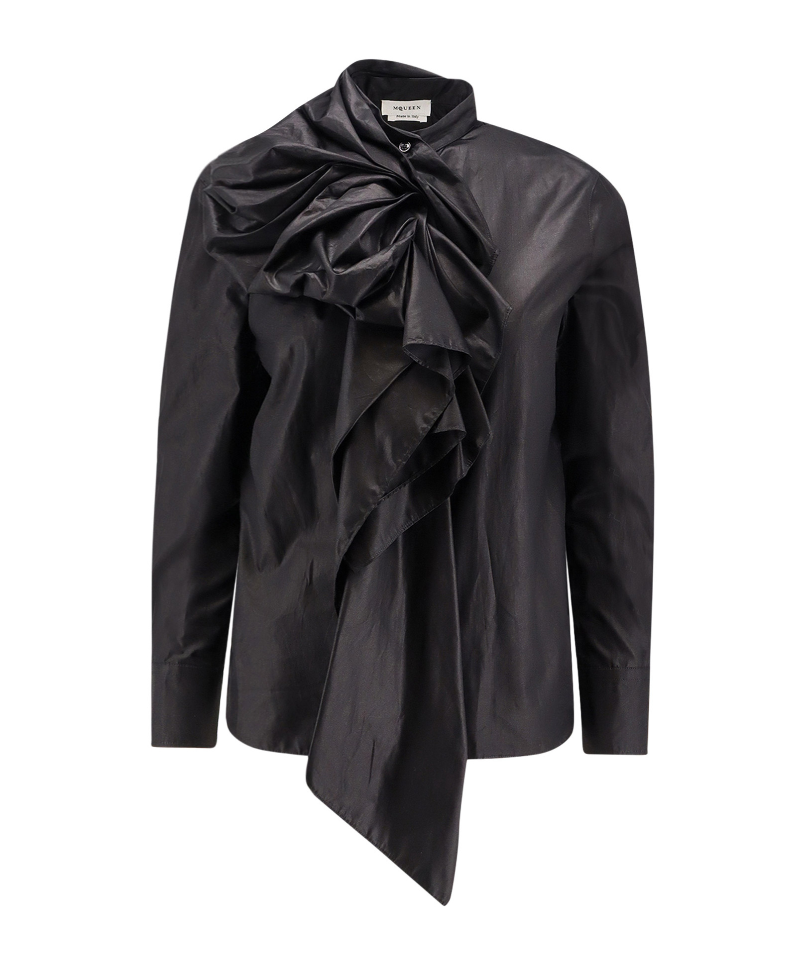 Alexander Mcqueen Cotton Shirt Featuring Bow Detail And Ruffles In Black