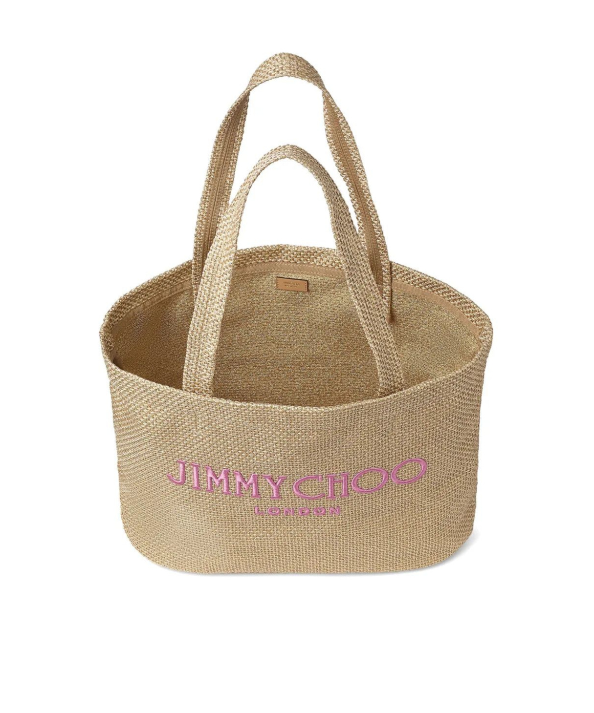 Jimmy Choo Rectangular Woven Texture Tote Bag Dual Handles In Nude