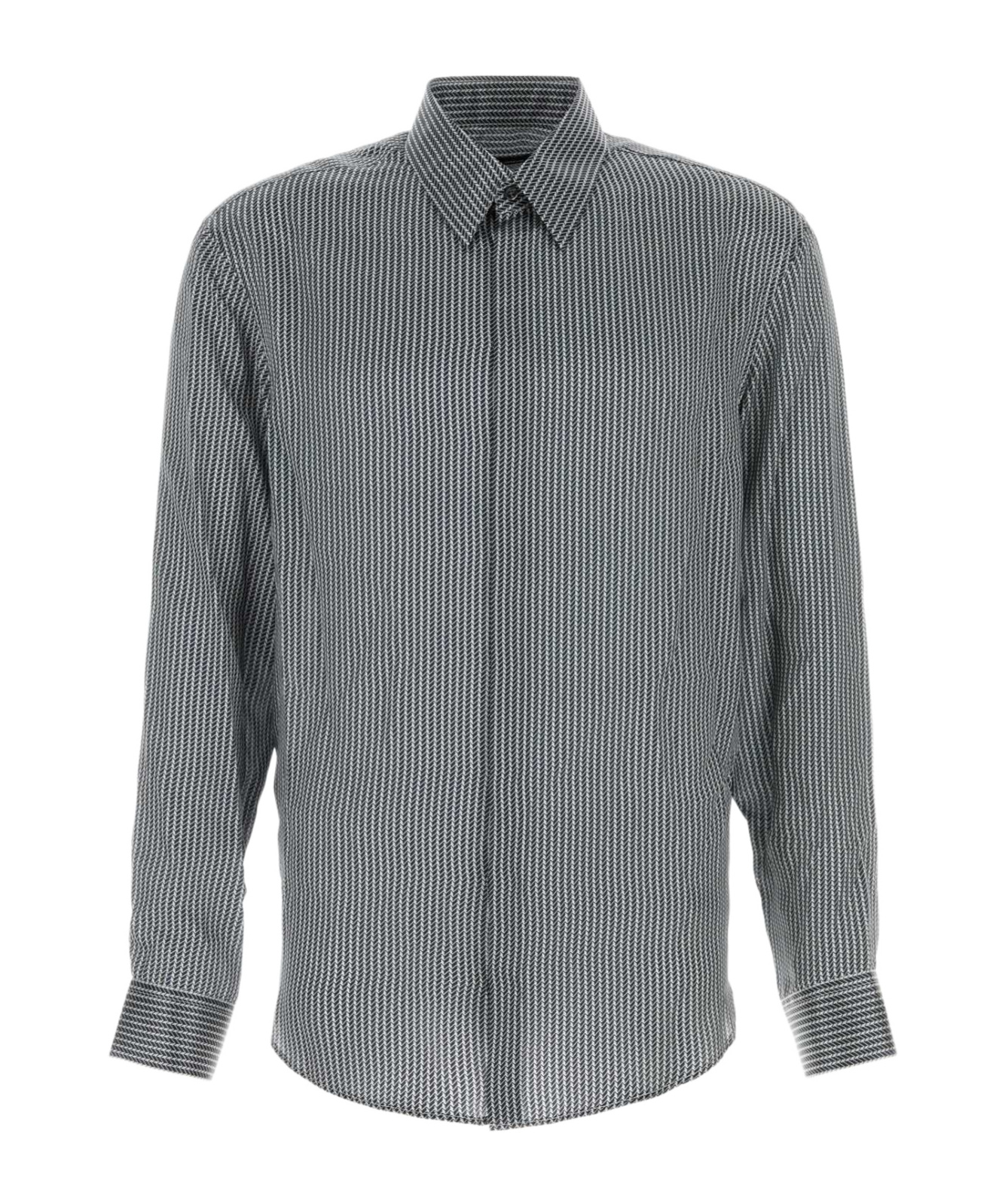Giorgio Armani Printed Satin Shirt With Button-down Collar In Gray