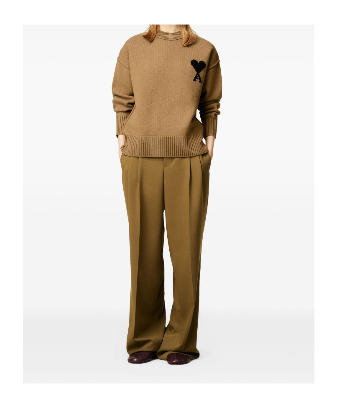 Ami Alexandre Mattiussi Ami Bronze Knit Sweater With Inside-out Seams And Heart Logo In Brown