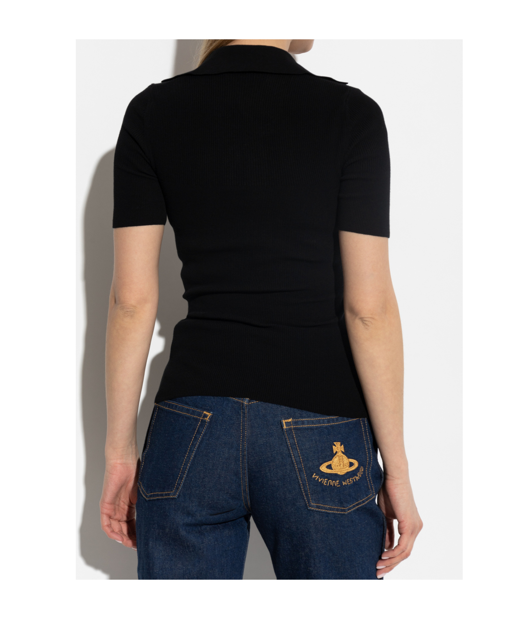 Shop Vivienne Westwood Marina Ribbed Polo Top In Black