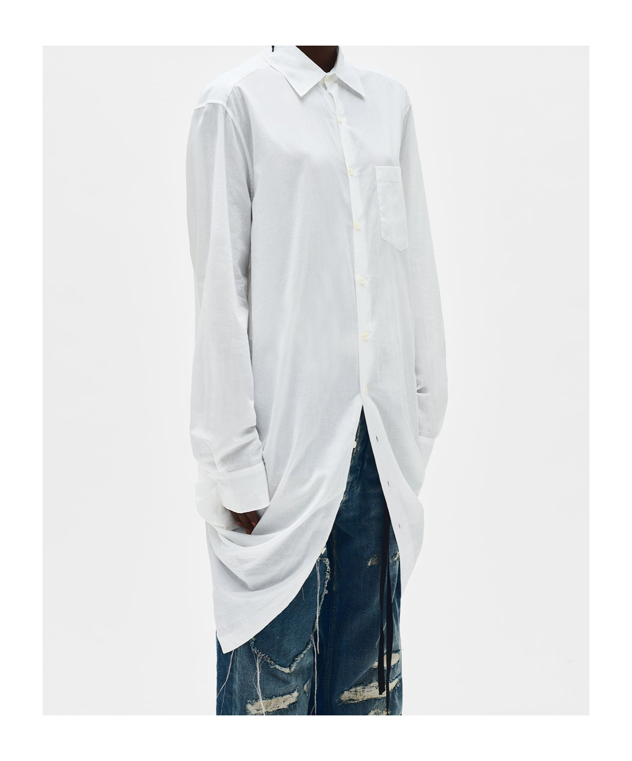Ann Demeulemeester Gabi Long Relax Fit Shirt Draped On Back In White