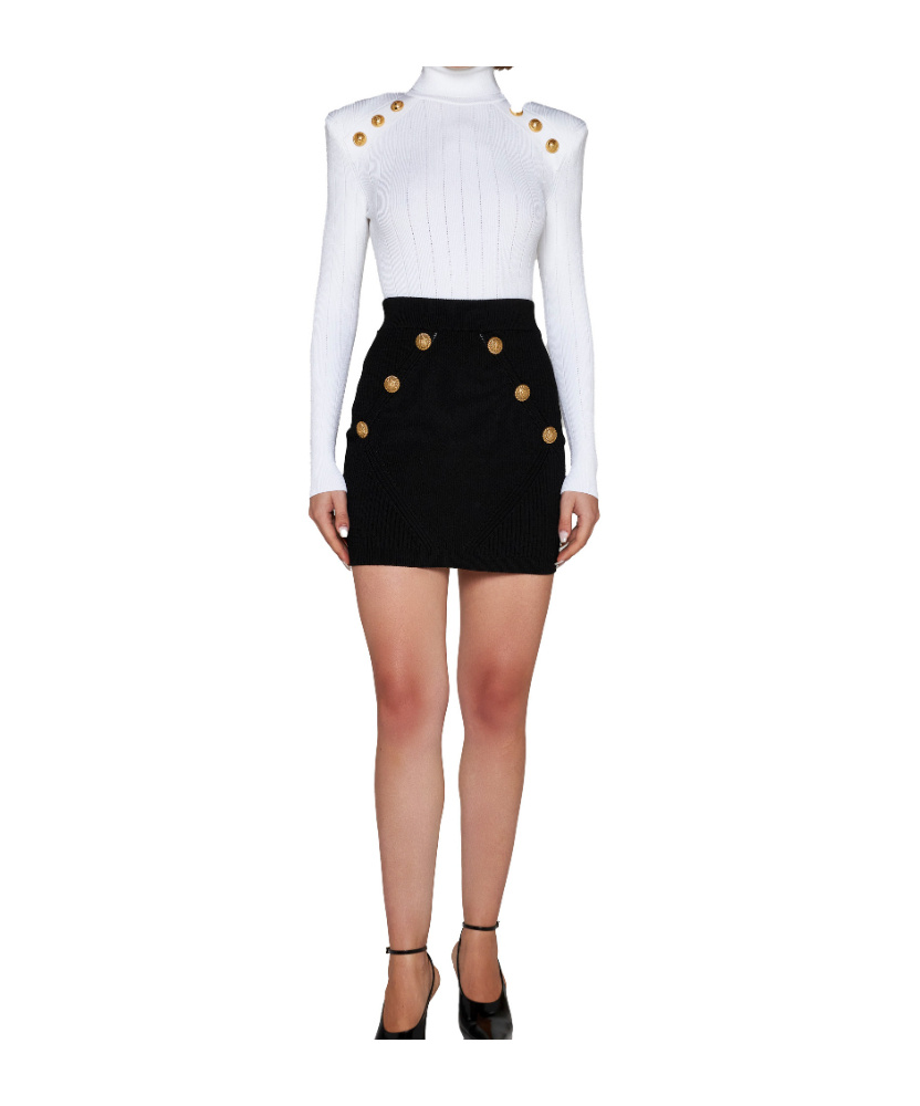 Shop Balmain Knit Jumper With Gold Buttons In White