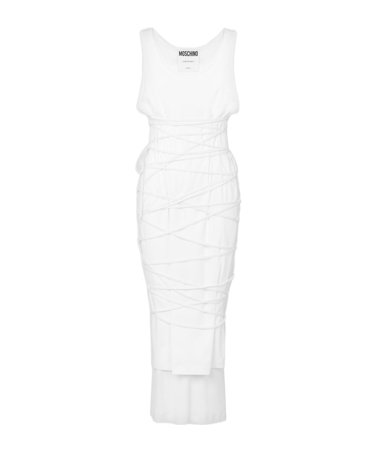 Moschino Open Back Midi Dress With Layered Ribbed Texture In White