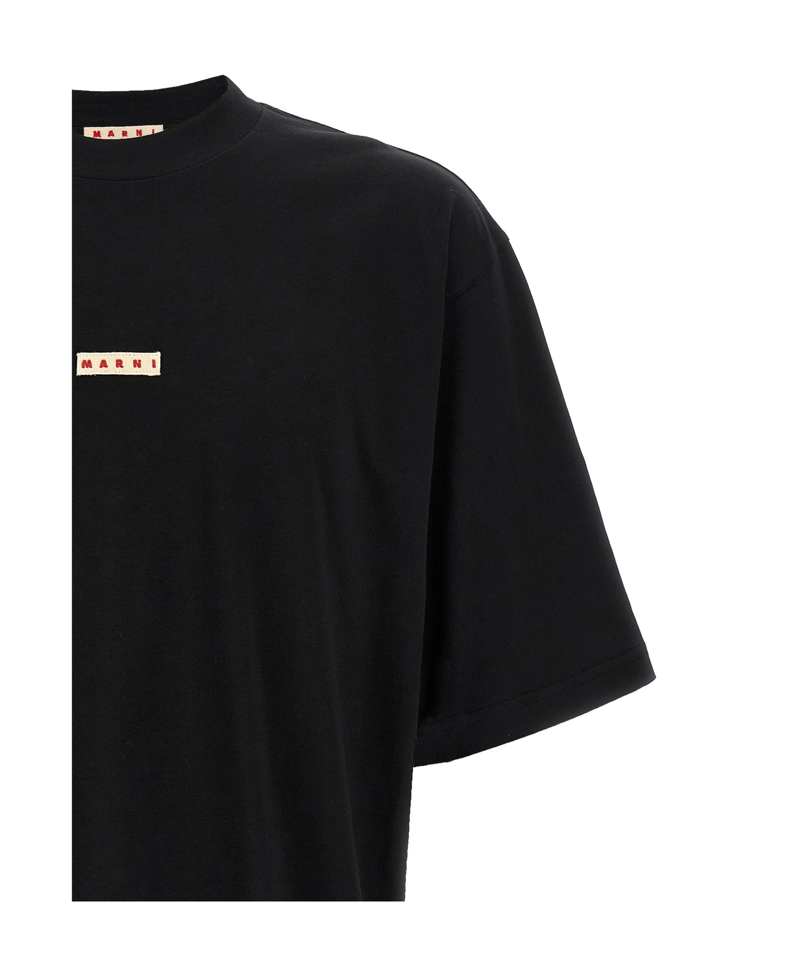 Marni Contemporary Black Cotton T-shirt With High Neckline In Black