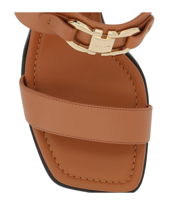 Ferragamo Gancini Logo Calfskin Slingback Sandals With A Block Heel In Brown