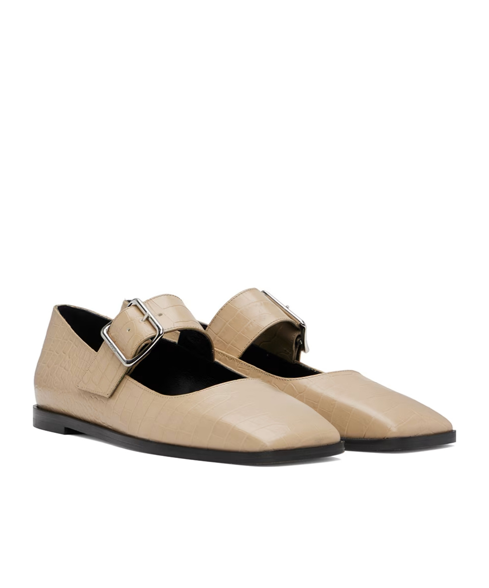Aeyde Sunny Alligator Flats In Nude