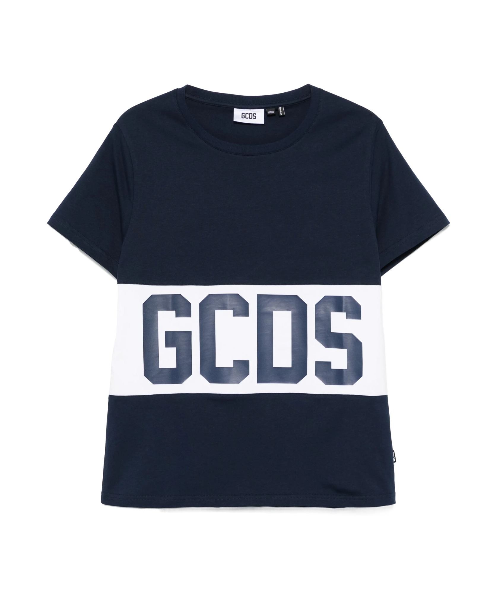 Gcds Dark Blue Cotton Band Logo T-shirt In Black