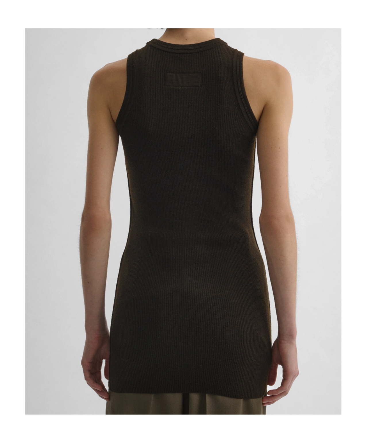 PHOEBE PHILO RIBBED TANK IN DARK KHAKI WOOL