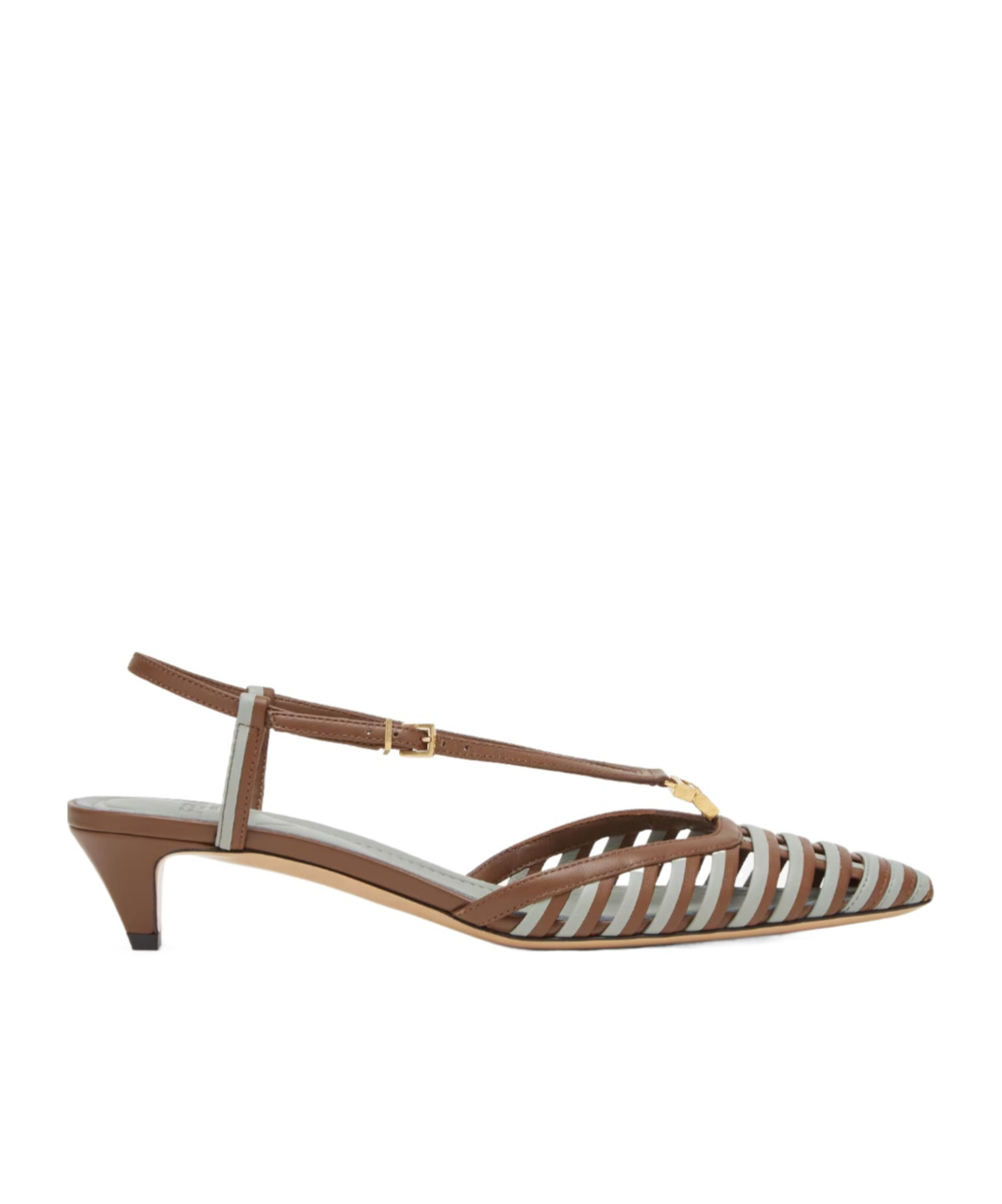 Fendi Women's Two-tone Leather Ffold Pumps | Size It 40 | 8j8703au29 Color F1stm In Brown And Matcha Green