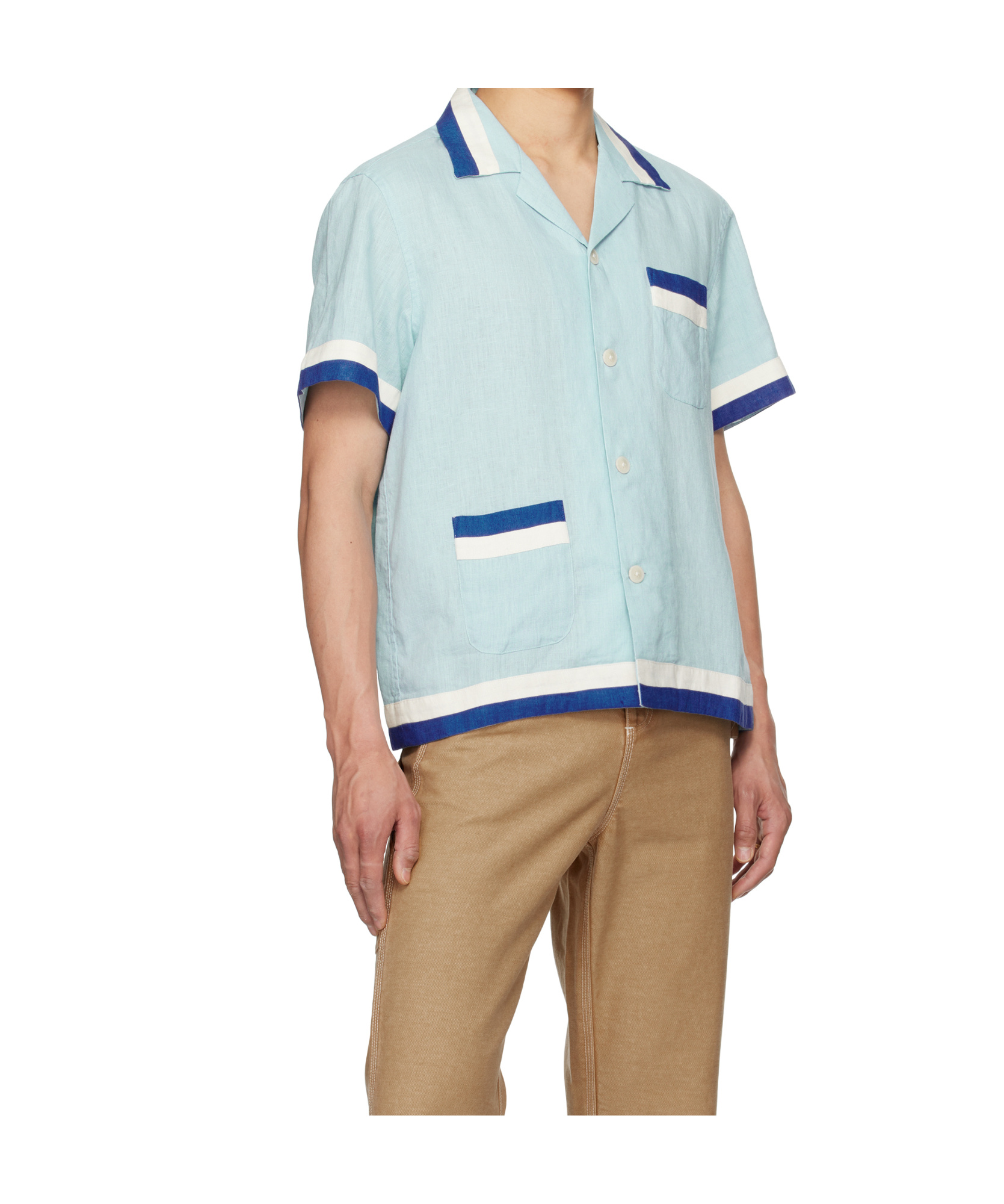 Bode Seedling Stripe Linen Camp Shirt In Blue