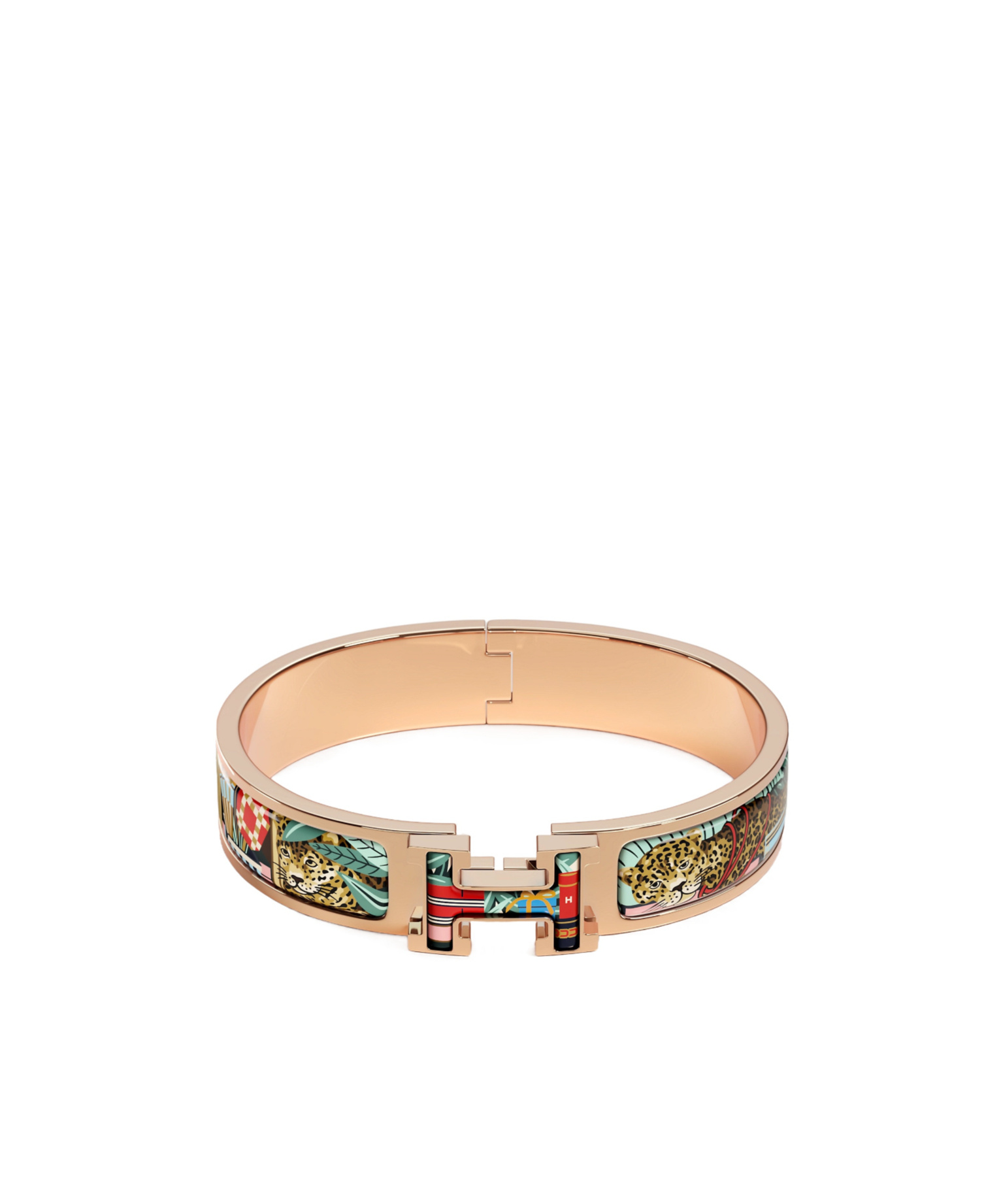 Hermes Clic H Les Douze Leopards Bracelet In Rose Gold