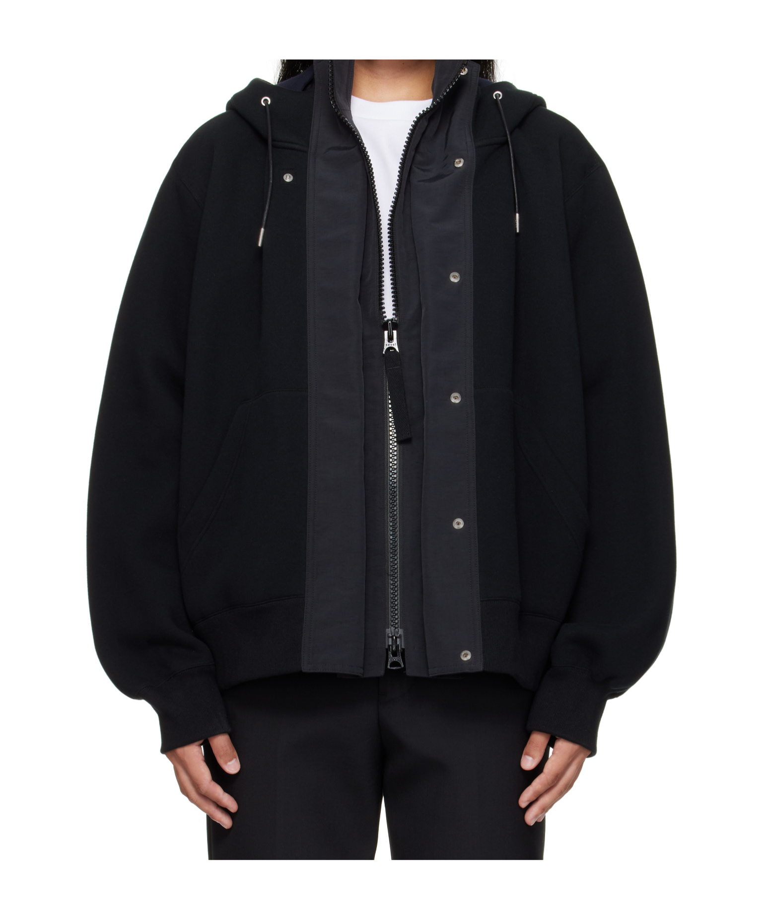 Sacai Mens Black Sponge Relaxed Cotton-nylon Blend Hoody In Black