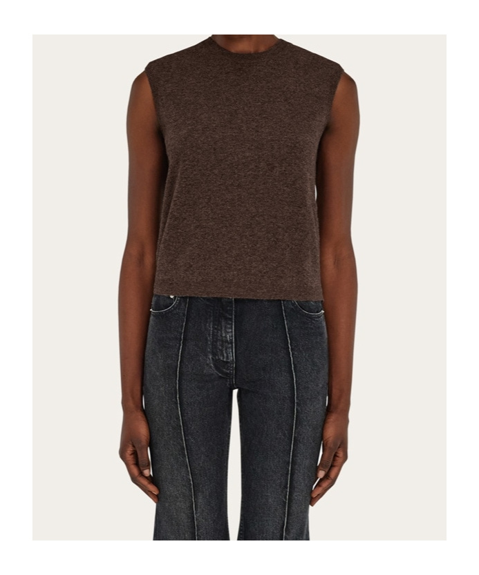 Ferragamo Chocolate Stretch Wool Blend Sleeveless Sweater