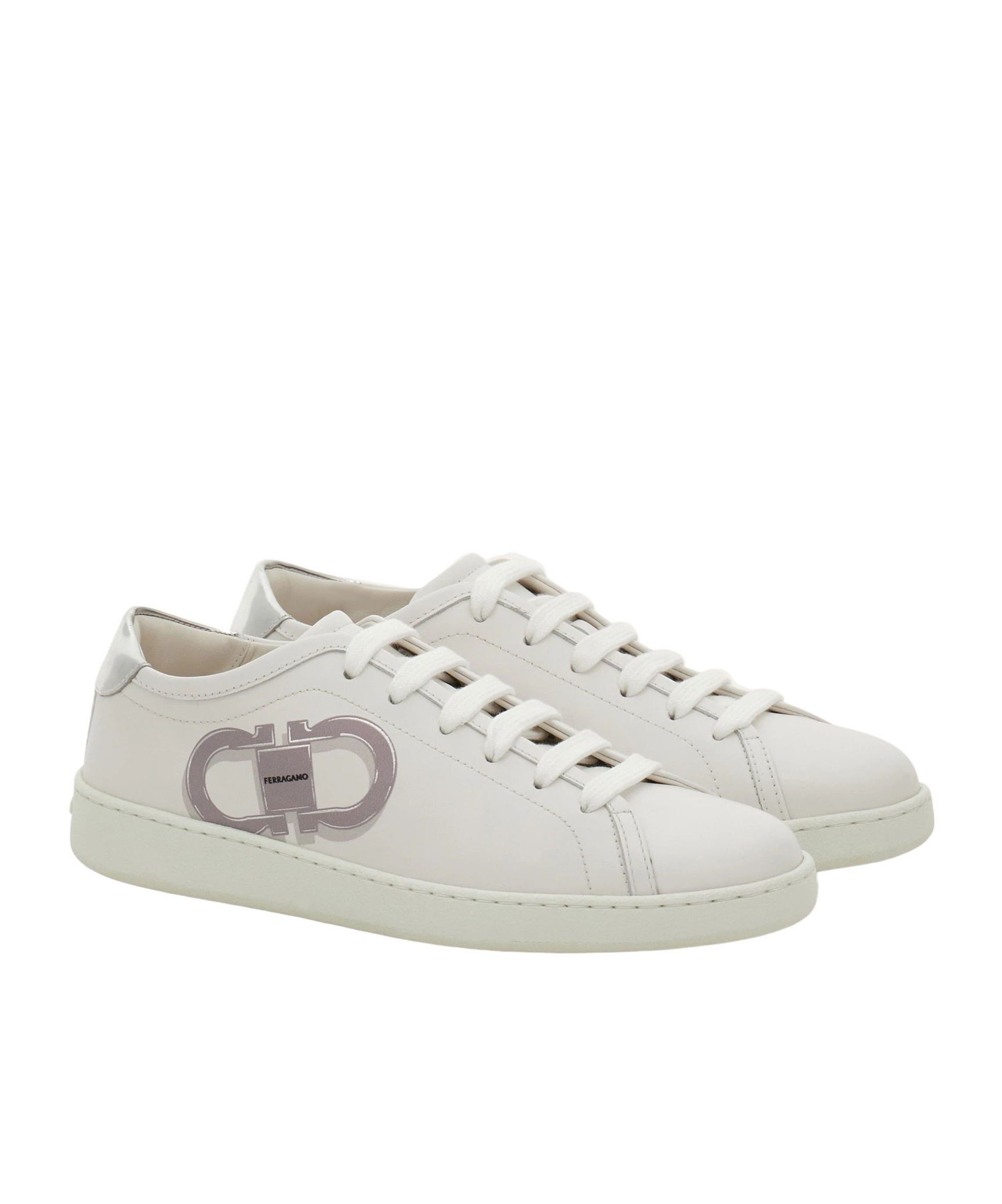 Ferragamo Double Gancini Sneaker In White/ice Color