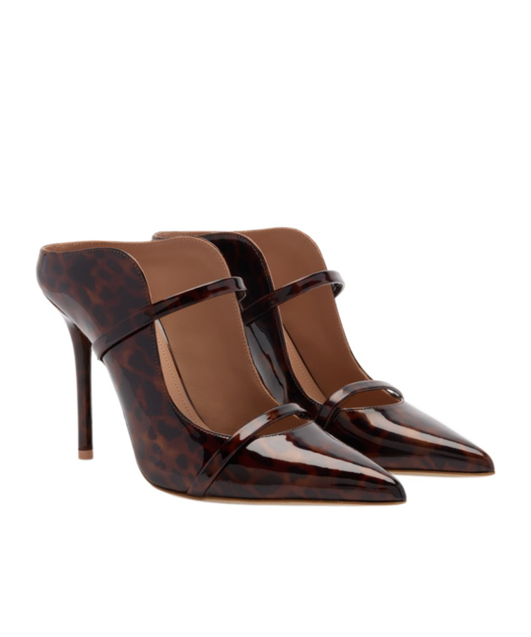 Malone Souliers Patent Leather Leopard Print Maureen Heeled Mules 100