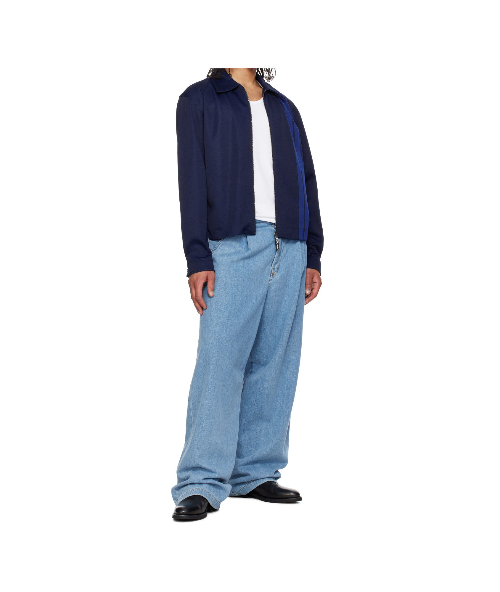 Palm Angels Long Sleeve Casual Jacket In Navy Blue