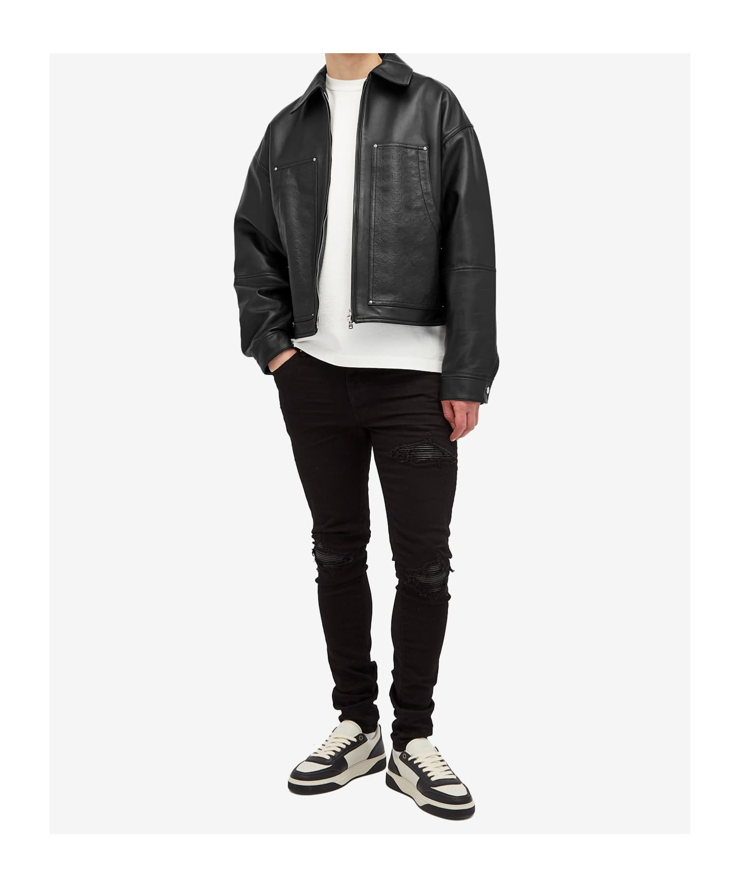 Amiri Long-sleeved Leather Jacket In Black