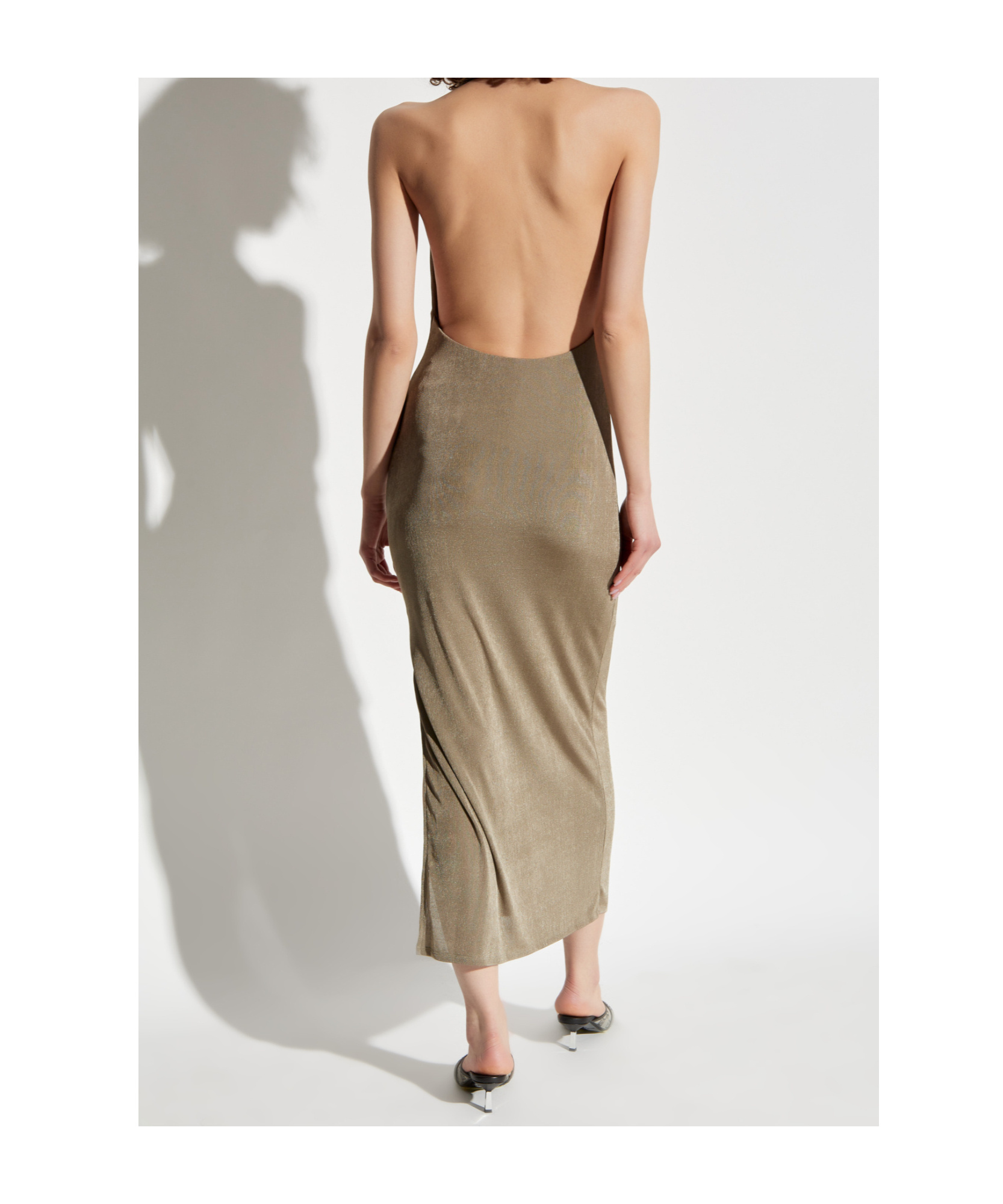 Misbhv Draped Backless Dress In Beige In Nude