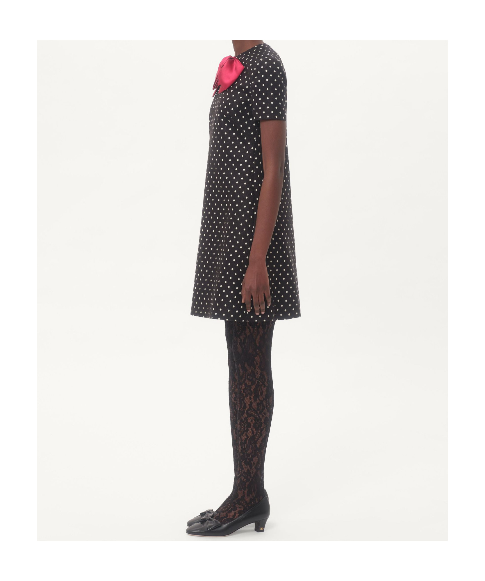 Valentino Mini Dress With Polka Dot Print And Bow Detail In Black