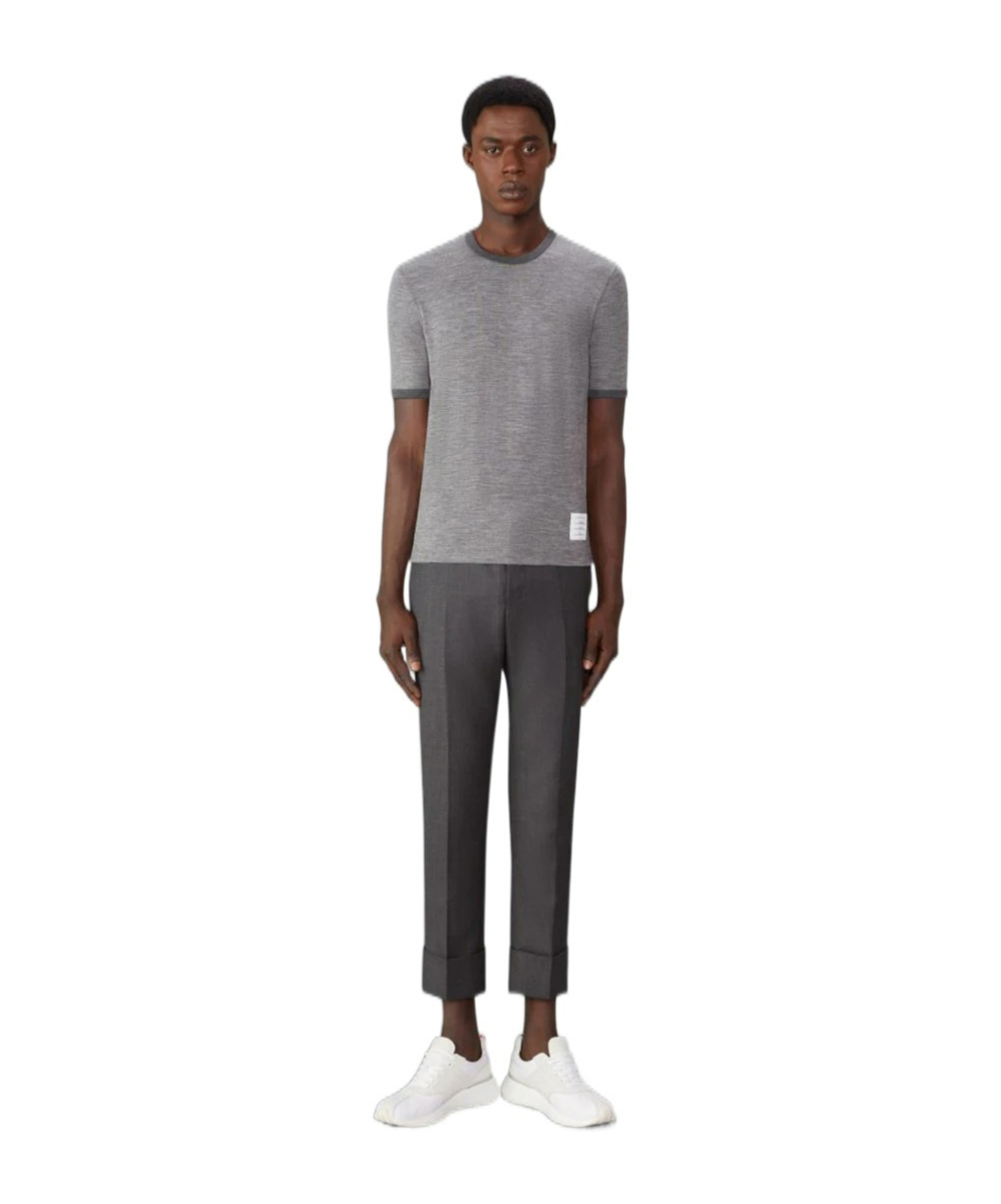 Thom Browne Ringer Stretch Wool T-shirt In Gray