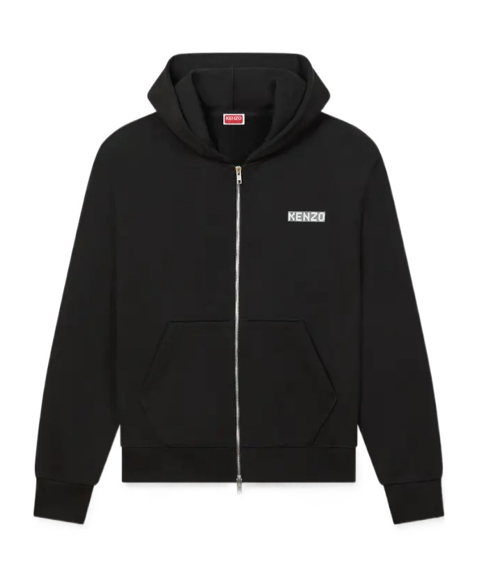 Kenzo Hooded Sweater With Graphic Print And Pockets In Black