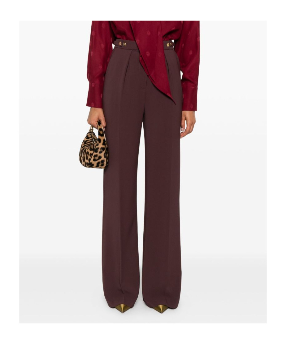 Elisabetta Franchi Embellished Crêpe Trousers In Burgundy