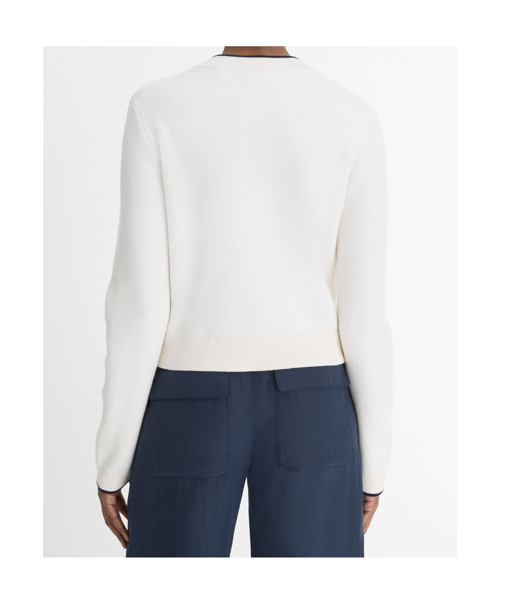 Vince Contrast Tipped Snap Front Cardigan In White