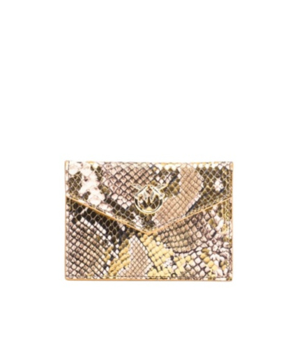 Pinko Galleria Flat Card Holder In Laminated Reptile Skin In Gold