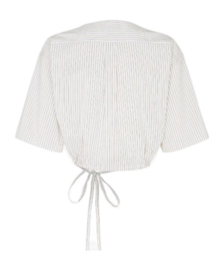 Fendi Striped Drawstring Hem Top With Chest Pocket In White