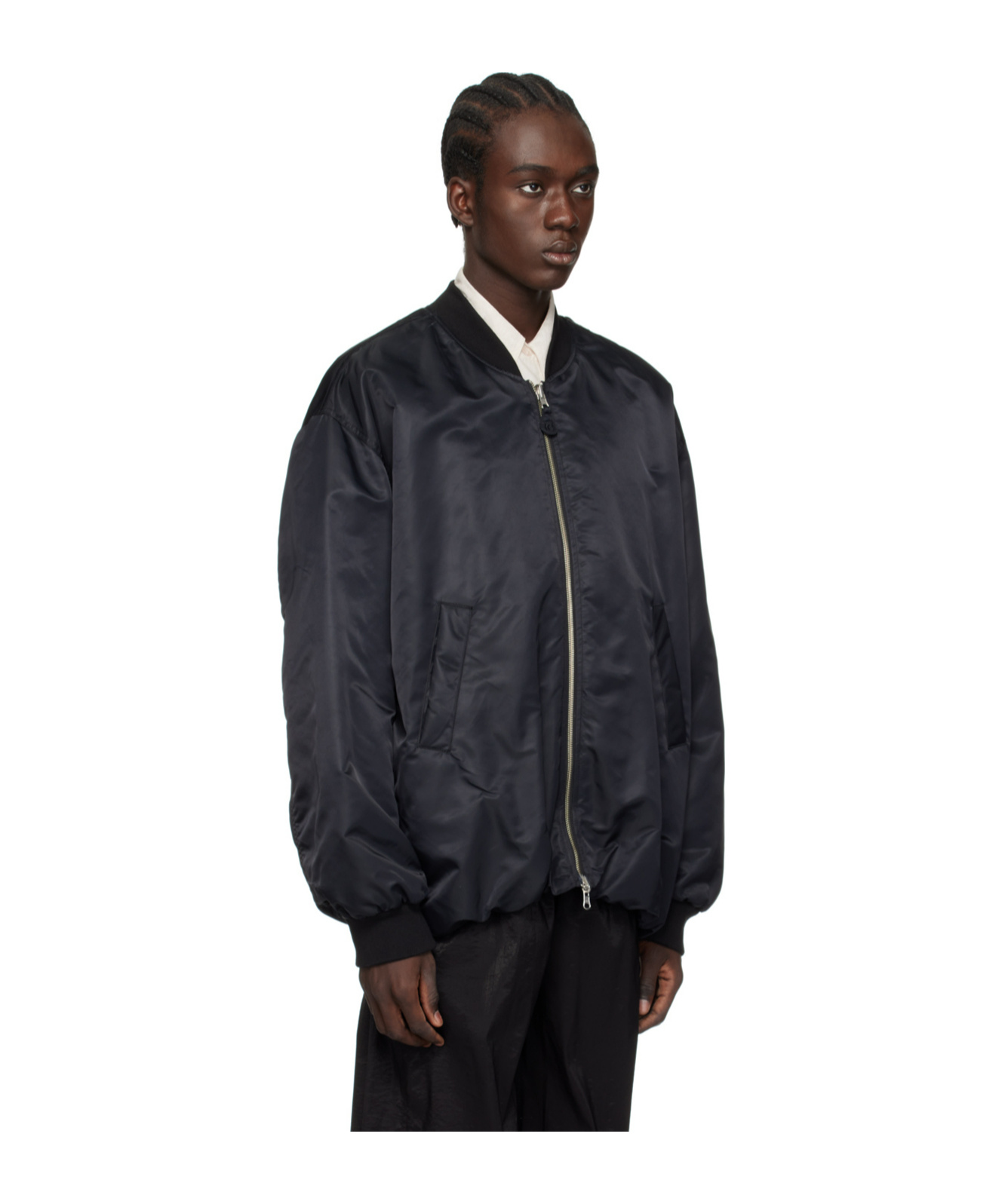 Low Classic Long-sleeved Cotton Suit With Standing Collar In Black