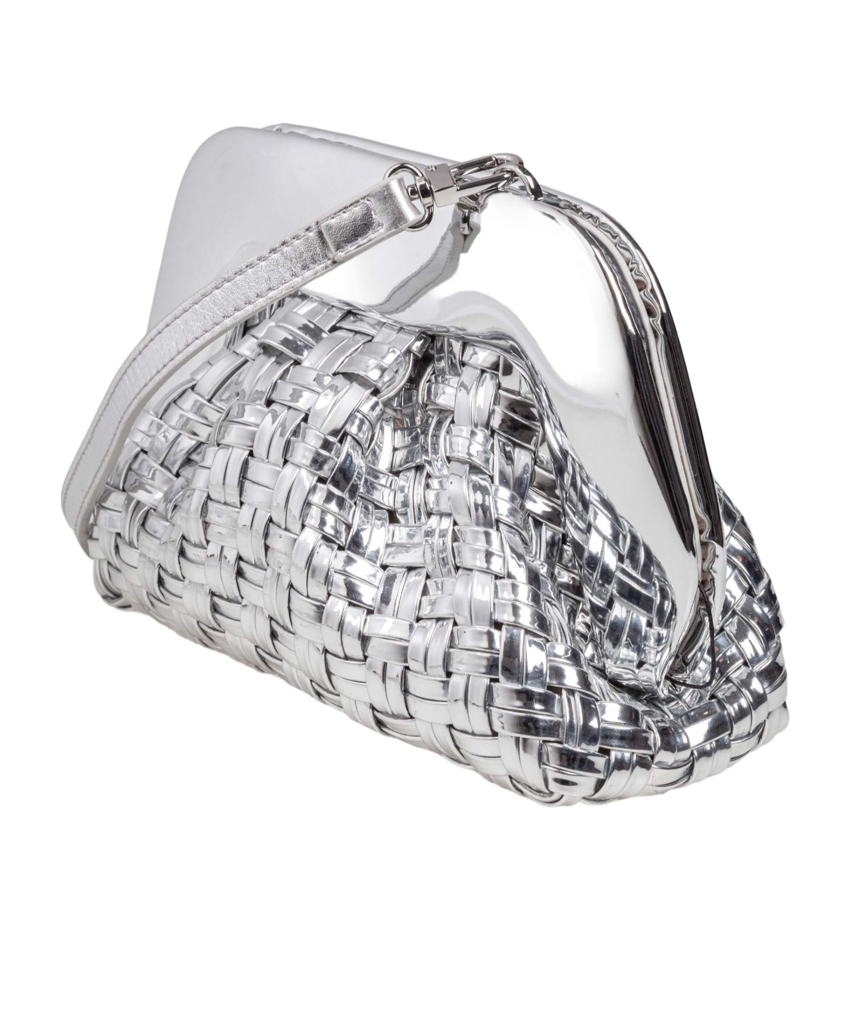 Themoirè Silver Mirror Effect Vegan Fabric Clutch Bag In White