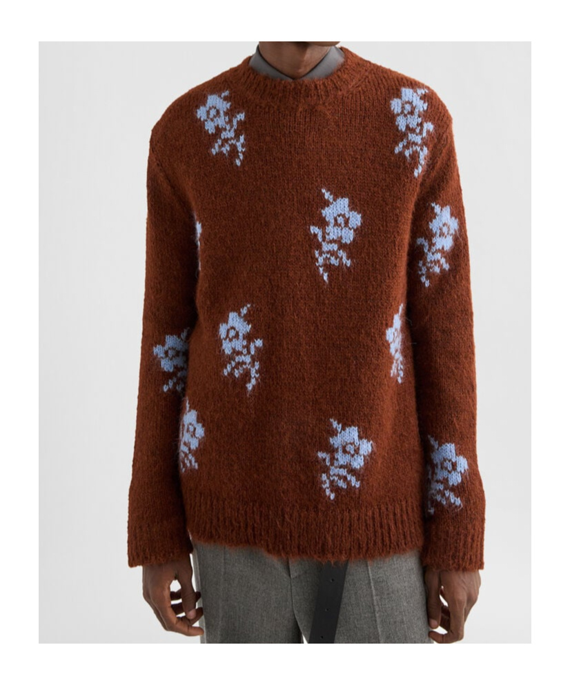 Jil Sander Brick-coloured Alpaca Sweater With Embroidery In Burgundy