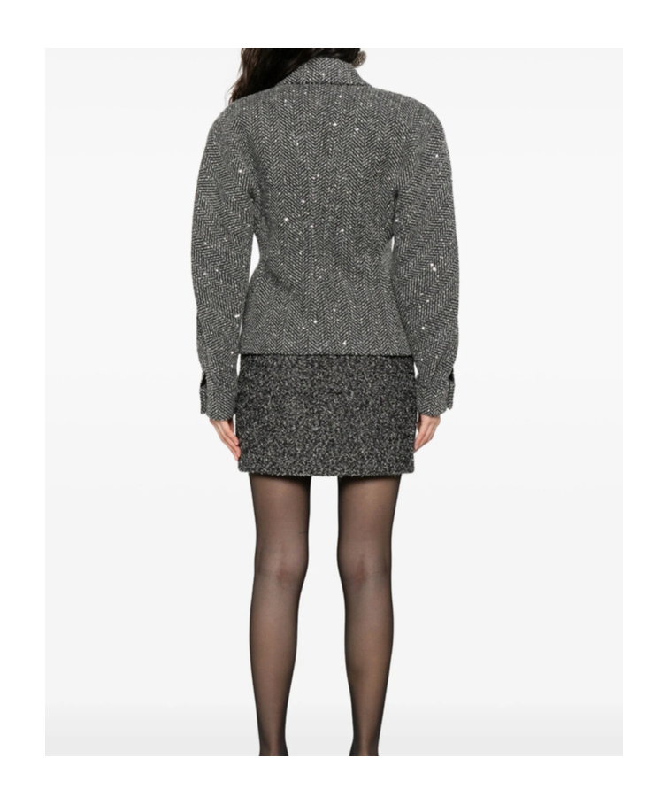 Alessandra Rich Sequin-embellished Herringbone Jacket In Gray