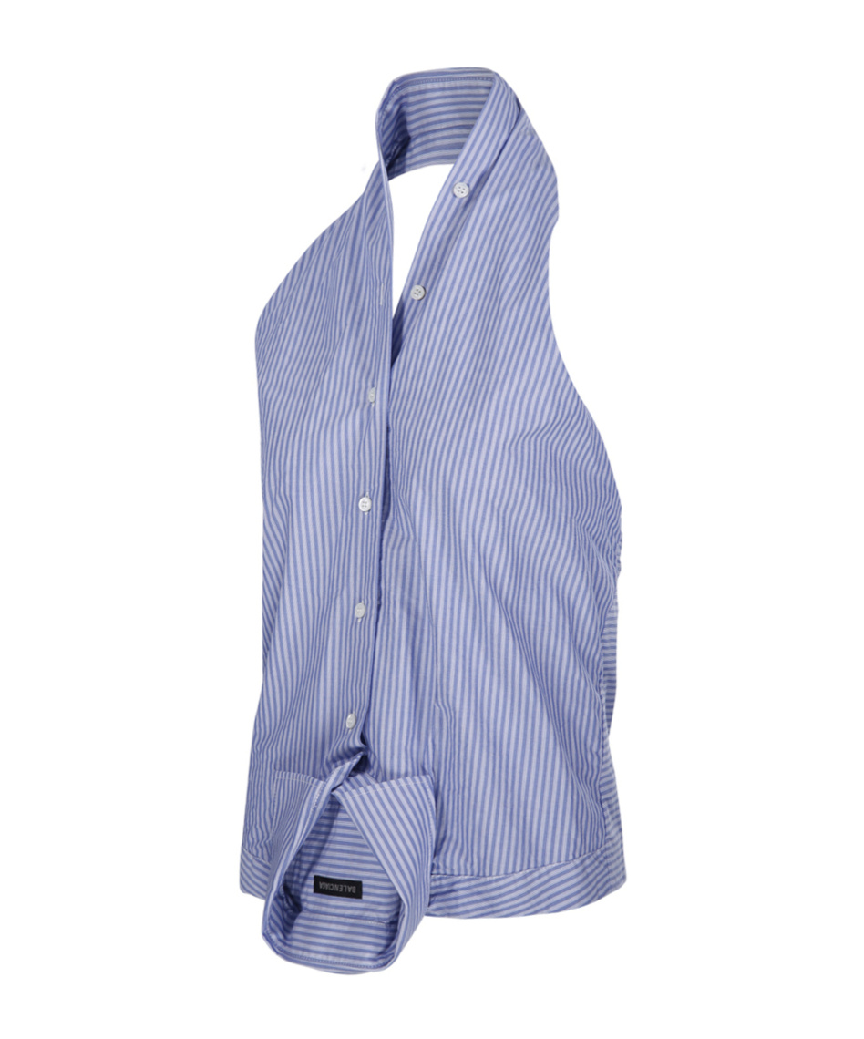 Balenciaga Striped Deconstructed Cotton Top In Blue