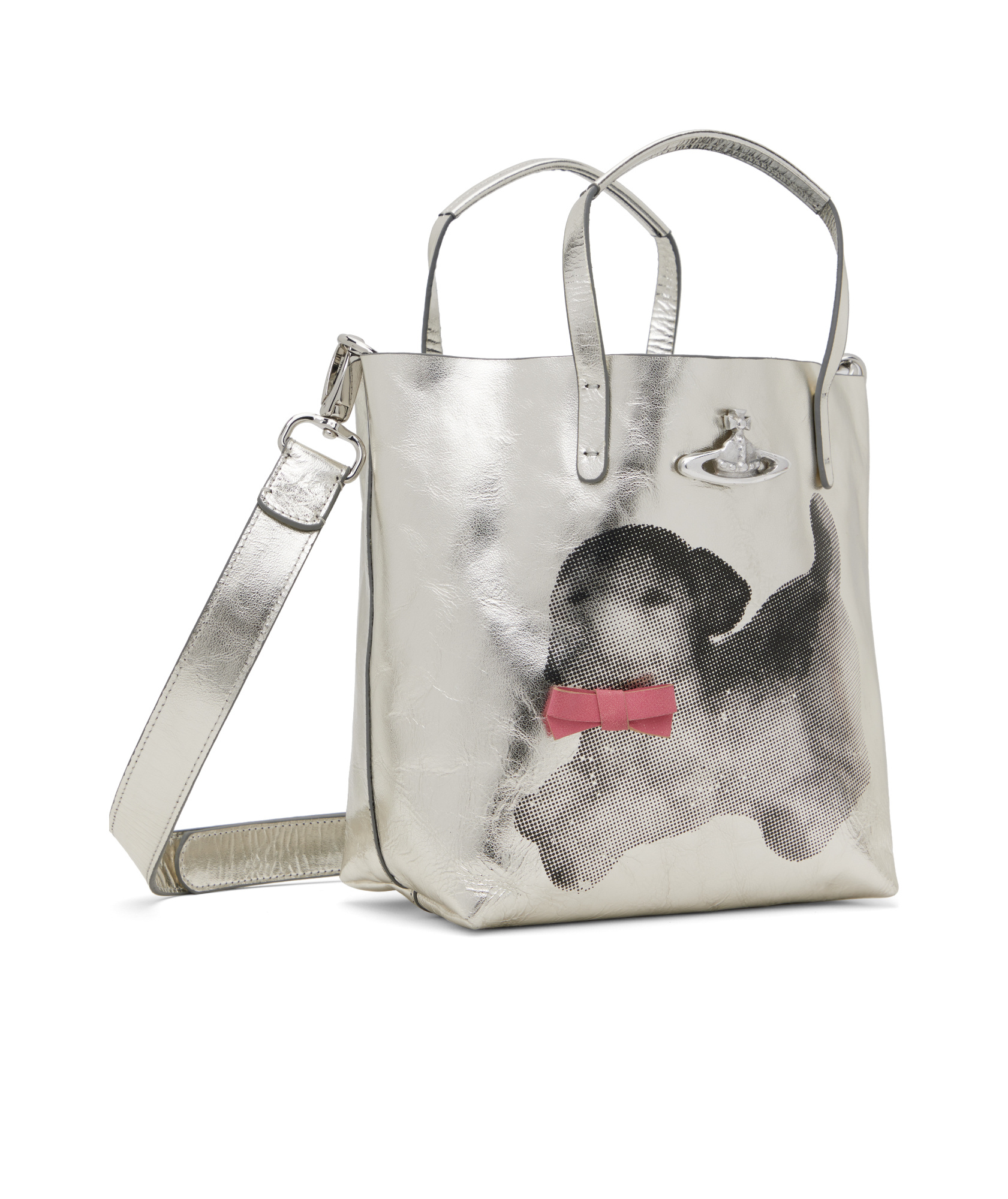 Vivienne Westwood Silver Small Studio Shopper Tote In Gray/puppy
